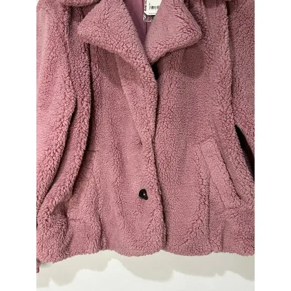 Free People Joplin Faux Fur Cozy Teddy Jacket Smoked Pink Size Large NWT Slouchy